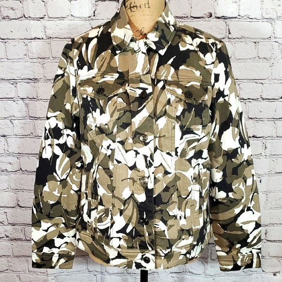 Chico's Jackets & Blazers - Chico's Camo Floral Print Denim-Style Jacket — Chico's Size 1 — US Size M/8 NWT
